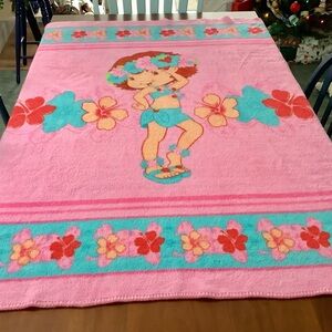 Vintage Y2K Strawberry Shortcake Blanket Plush Terry Pink Teal